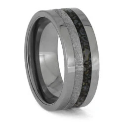 Premium Dinosaur Bone With Meteorite In Masculine Tungsten Band -Johan Jewelry Shop ERS12449 4013 85