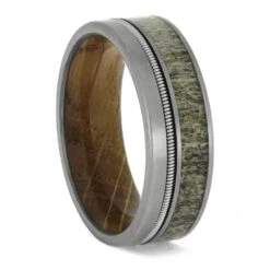 Natural Music-Themed Ring With Antler And Whiskey Wood