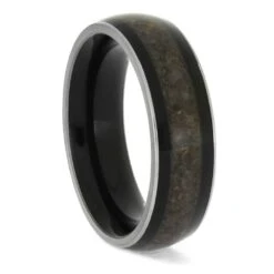 Warm-Toned Dinosaur Bone And Black Wood Ring
