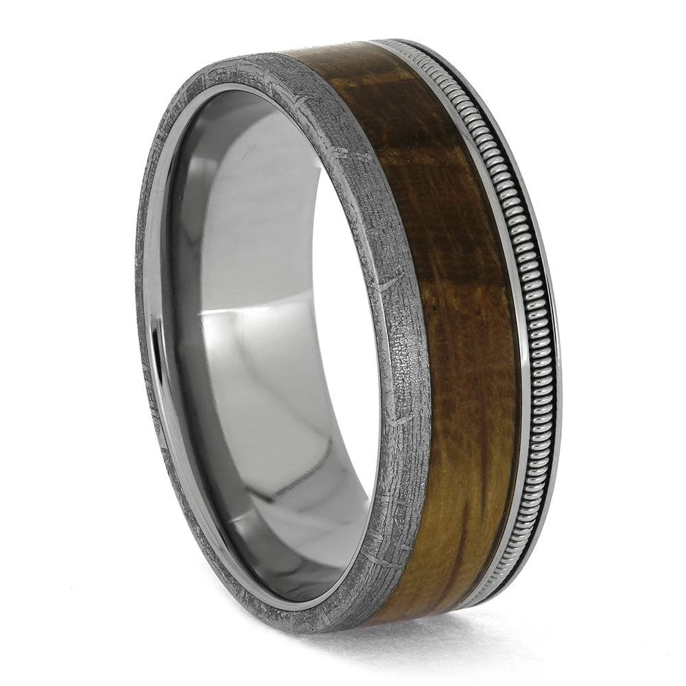 Meteorite And Guitar String Ring With Wood Inlay 3 Meteorite And Guitar String Ring With Wood Inlay