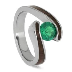 Emerald And Wood Tension Set Engagement Ring