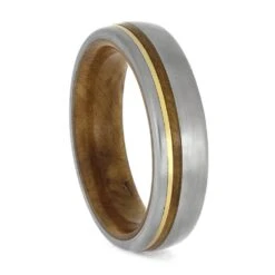 Cherry Wood Ring With Yellow Gold Pinstripe