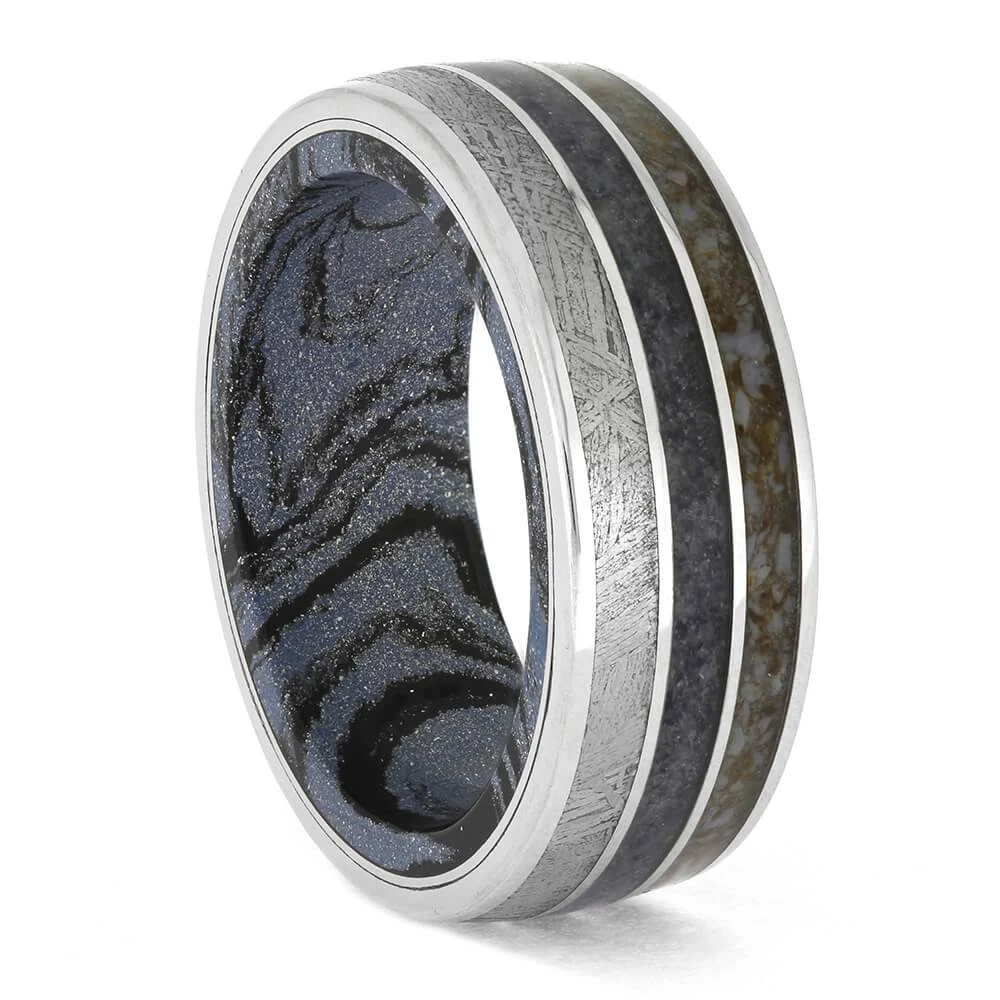 Meteorite Ring With Blue Hues And A Mokume Sleeve 4 Meteorite Ring With Blue Hues And A Mokume Sleeve - Image 2