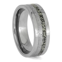 Premium Dinosaur Bone With Meteorite In Masculine Tungsten Band -Johan Jewelry Shop ERS12643