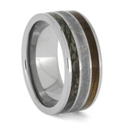 Whiskey Wood, Dinosaur Bone, And Meteorite Men's Ring