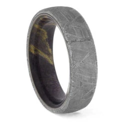 Meteorite Ring With Purple Burl Wood Sleeve