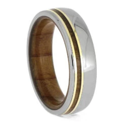Titanium And Wood Ring With Gold Accents