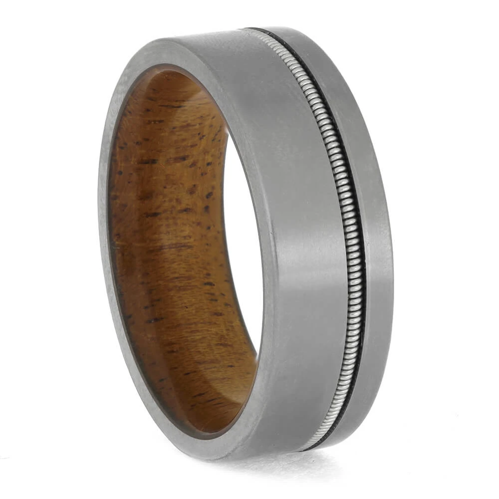 Guitar String Ring In Titanium With Wood Sleeve 3 Guitar String Ring In Titanium With Wood Sleeve