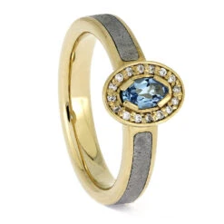 Oval Topaz With Diamond Halo In Yellow Gold With Meteorite