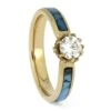 Turquoise Engagement Ring In Yellow Gold With Moissanite Center Stone