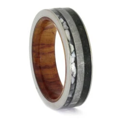 Emerald And Meteorite Ring With Wood Sleeve