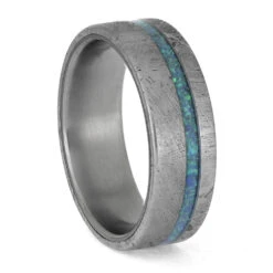 Blue-Green Opal And Meteorite On A Titanium Band