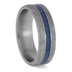 Blue Opal And Meteorite Overlaid On A Titanium Band