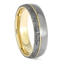 Mixed Metal Ring With Meteorite, Yellow Gold, And Titanium