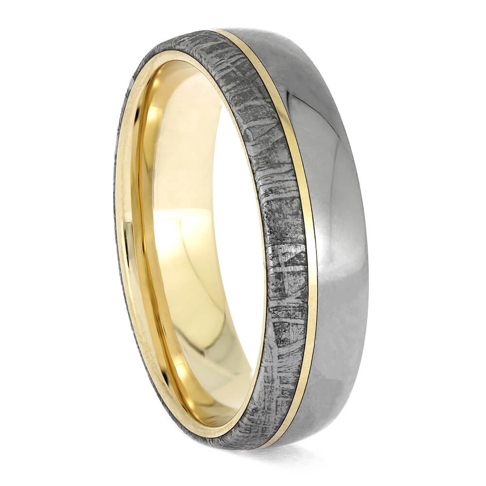 Mixed Metal Ring With Meteorite, Yellow Gold, And Titanium 3 Mixed Metal Ring With Meteorite, Yellow Gold, And Titanium