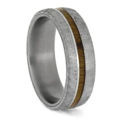 Meteorite Ring With Teak And Platinum Pinstripes