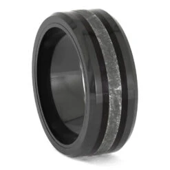 Meteorite Ring With Purple Wood And Black Ceramic Sleeve