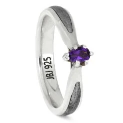 Meteorite Ring In Silver With Amethyst Stone