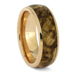 Rose Gold Wedding Band With Black Ash Burl Wood