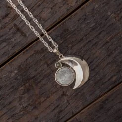 Crescent Moon Necklace With Meteorite & Moldavite