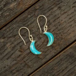 Crescent Moon Earrings With Sleeping Beauty Turquoise, In Stock