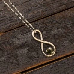 Moldavite Infinity Necklace With Adjustable Silver Chain