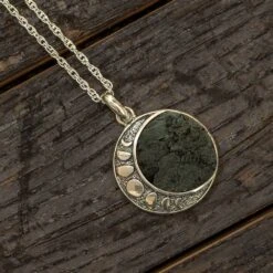 Moon Phase Necklace With Genuine Meteorite