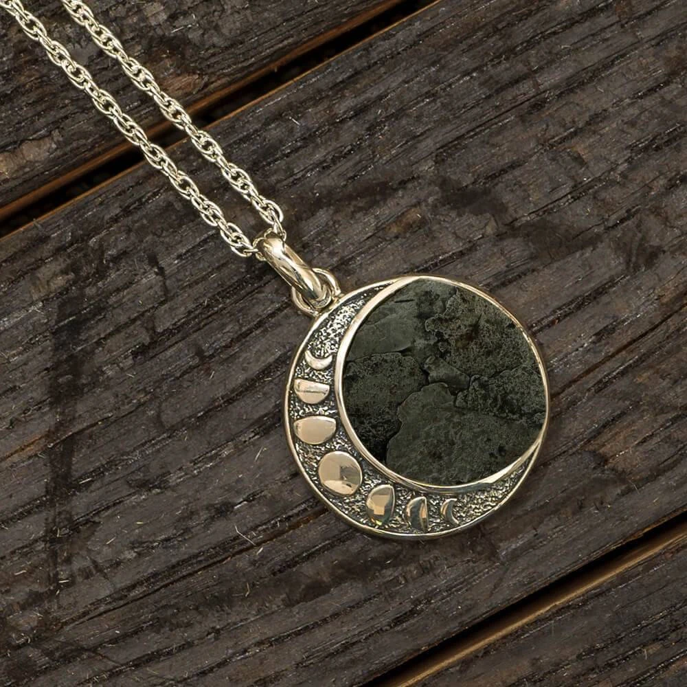 Moon Phase Necklace With Genuine Meteorite 3 Moon Phase Necklace With Genuine Meteorite