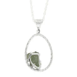 Hammered Silver Hoop Necklace With Raw Moldavite Accent 8 Hammered Silver Hoop Necklace With Raw Moldavite Accent -Johan Jewelry Shop ERSSB0184 3