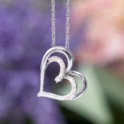 Diamond Double Heart Pendant Necklace
