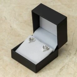 Diamond Heart Stud Earrings, Sterling Silver Or White Gold 7 Diamond Heart Stud Earrings, Sterling Silver Or White Gold -Johan Jewelry Shop ESHEH073400Art 1