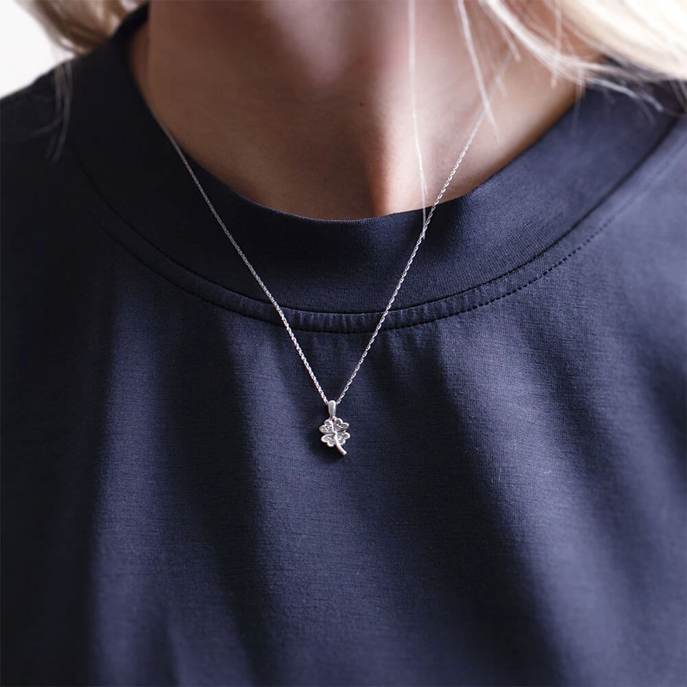 Diamond Accented Four Leaf Clover Pendant Necklace 7 Diamond Accented Four Leaf Clover Pendant Necklace - Image 5