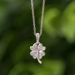 Diamond Accented Four Leaf Clover Pendant Necklace