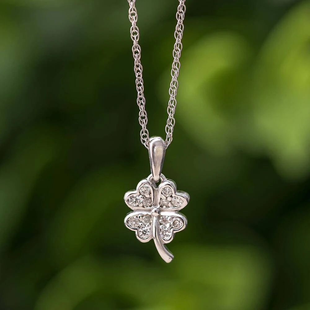 Diamond Accented Four Leaf Clover Pendant Necklace 3 Diamond Accented Four Leaf Clover Pendant Necklace