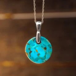 Genuine Kingman Turquoise Circle Necklace -Johan Jewelry Shop ESIG3022Giveaway08 2022Cropped 2 3