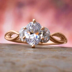 Oval Diamond Engagement Ring With Leaf Accented Band -Johan Jewelry Shop EST676 13RGArtCropped 4