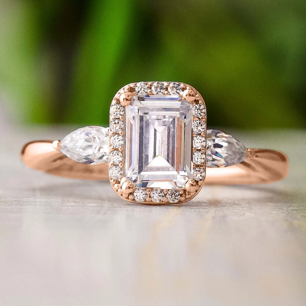 Emerald Cut Moissanite Halo Engagement Ring 15 Emerald Cut Moissanite Halo Engagement Ring - Image 13