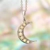 Natural White Opal Cabochon Crescent Moon Necklace 1 Natural White Opal Cabochon Crescent Moon Necklace -Johan Jewelry Shop EST87560ArtCropped 2