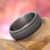 Round Wedding Ring With Sandblasted Titanium And Grooved Pinstripes 2 Round Wedding Ring With Sandblasted Titanium And Grooved Pinstripes -Johan Jewelry Shop E 1367 Art Cropped 4