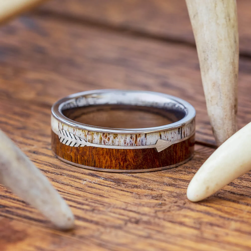 Sterling Silver Arrow Ring With Antler And Ironwood Burl 3 Sterling Silver Arrow Ring With Antler And Ironwood Burl