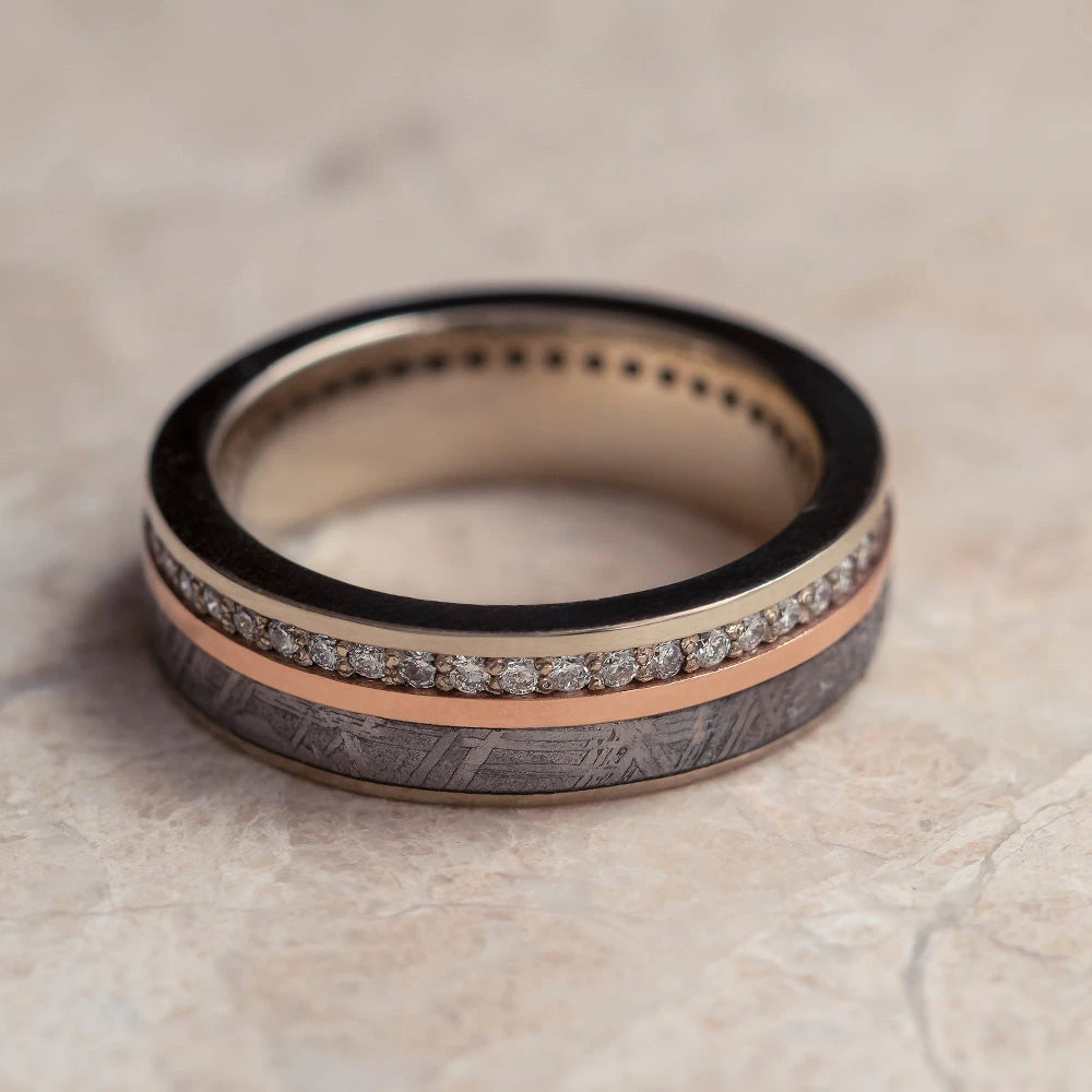 Diamond & Meteorite Eternity Band With Gold Pinstripe 3 Diamond & Meteorite Eternity Band With Gold Pinstripe