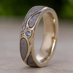 Meteorite Ring In Art Nouveau Design With Bezel Set Aquamarine -Johan Jewelry Shop E 2076 Art Cropped 1