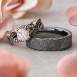Meteorite Engagement Ring & Wedding Band Set