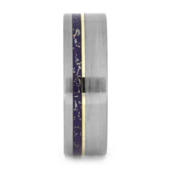 Purple Men's Wedding Band, Stardust Ring With Gold Pinstripe -Johan Jewelry Shop E 2393 Purple Stardust 2