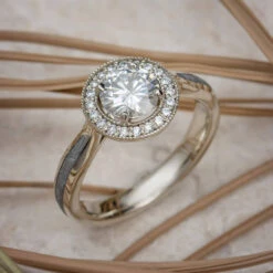 Halo Moissanite Engagement Ring, White Gold Ring With Meteorite -Johan Jewelry Shop E 2407 Art December Cropped 1 3