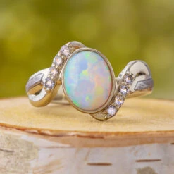 Opal Engagement Ring With Meteorite & Diamond Accents