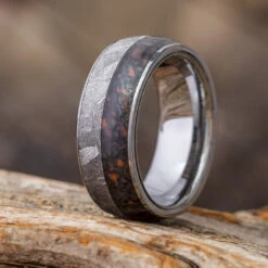 Tungsten Ring With Meteorite & Fossilized Dinosaur Bone -Johan Jewelry Shop E 2605 Art September Cropped 3