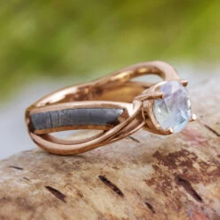 Moonstone & Meteorite Engagement Ring With Twist Design -Johan Jewelry Shop E 2632 Art February Cropped 1