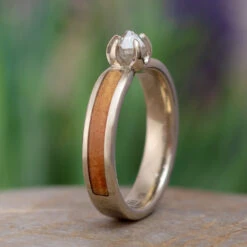 Rough Diamond Engagement Ring With Ironwood Inlay
