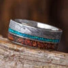 Opal Wedding Band, Meteorite And Dinosaur Bone Ring -Johan Jewelry Shop E 3477 Art June 3